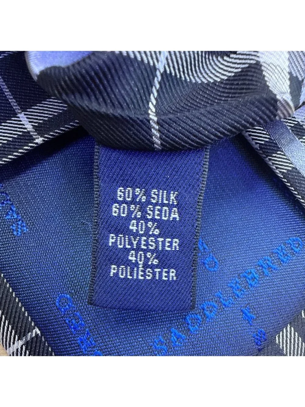 Saddlebred Mens Navy & Blue Plaid Silk Blend Necktie Classic Pattern Formal Wear